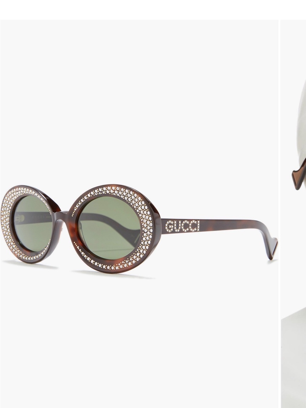 Authentic Gucci Brown Oval Sunglasses with Green Lenses and Crystal Trim - Picture 7 of 9